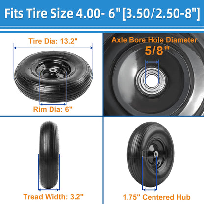 LotFancy Wheelbarrow Wheels and Tires, Replacement for Wheel Barrel Lawn Cart Garden Wagon