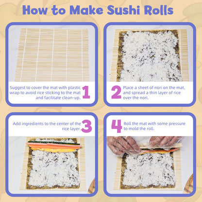 LotFancy Sushi Making Kit, 11pcs Sushi Mold DIY Tools with Triangle Heart Sushi Rice Ball Mold, Sushi Rolling Mat, Chopsticks and Holders, Paddle