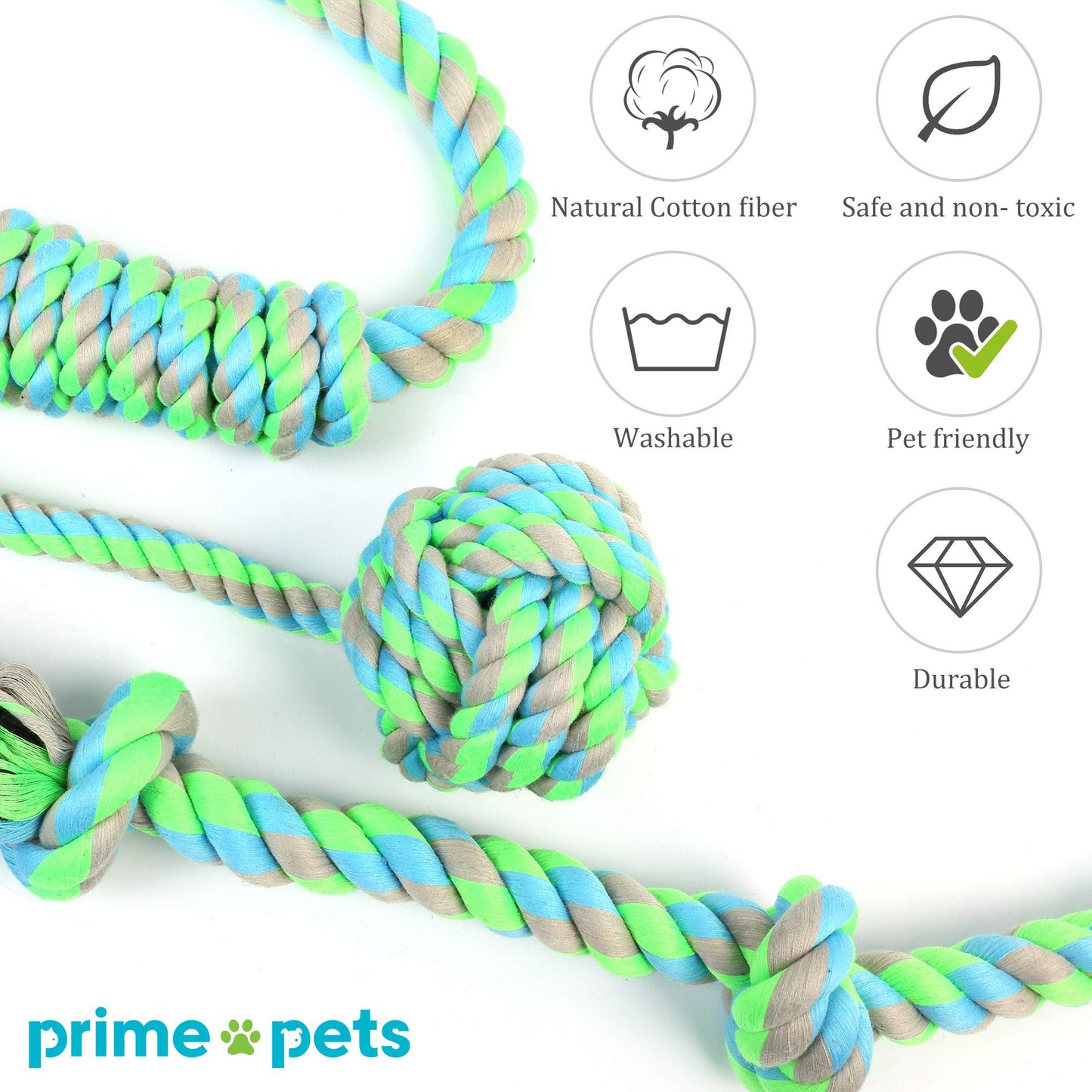 Prime Pets Dog Rope Toys for Medium to Large Dogs, Pack of 5, Tough Teething Chew Toys for Aggressive Chewers, Interactive Durable Tug of War Dog Toys Assortment