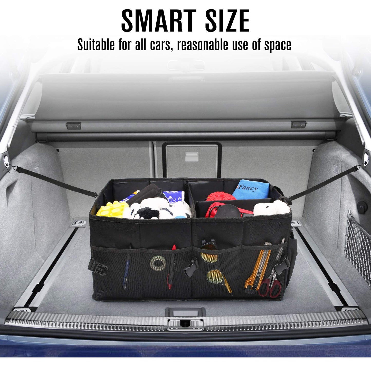 LotFancy Car Trunk Organizer and Storage, Durable Collapsible SUV Cargo Organizer with 2 Straps for Van, Truck, Vehicle, Large Capacity, Non-Slip