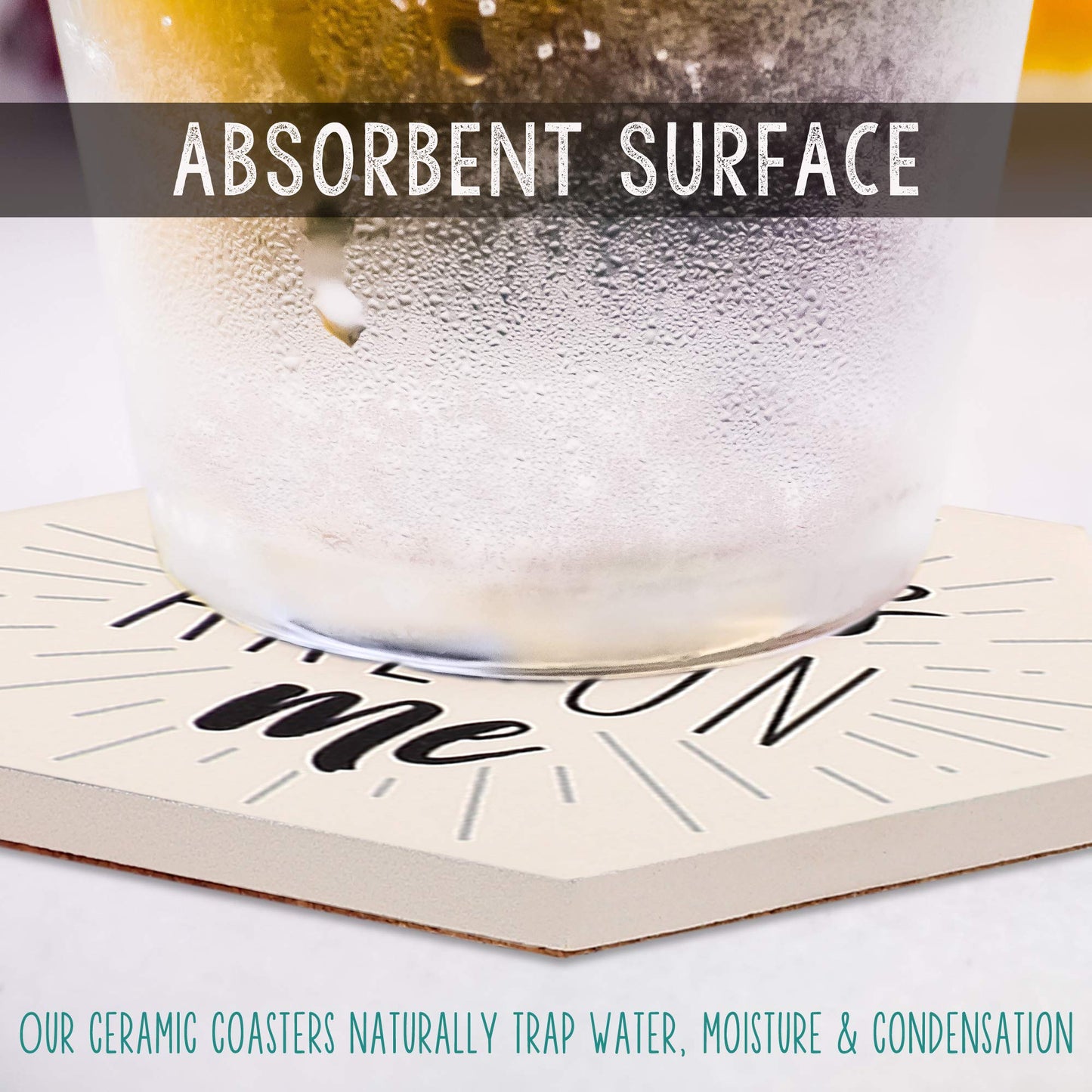 LotFancy Funny Coasters for Drinks Absorbent with Holder, 6PCS Ceramic Coasters with Cork Base