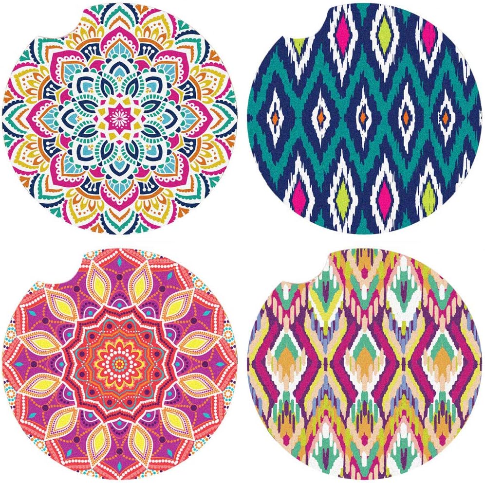 LotFancy Car Coasters Ceramic Absorbent, 2.56 inch Car Cup Holder Coasters for Women Men