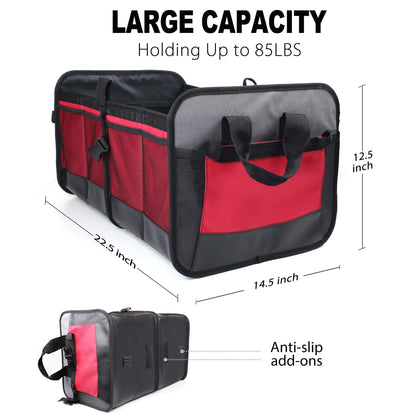 LotFancy Car Trunk Organizer for SUV, Cargo, Van, Truck, Vehicle, Collapsible Portable Multi Compartments Cargo Storage, Strap Handle, Foldable, Non Slip Bottom, Heavy Duty Durable Construction