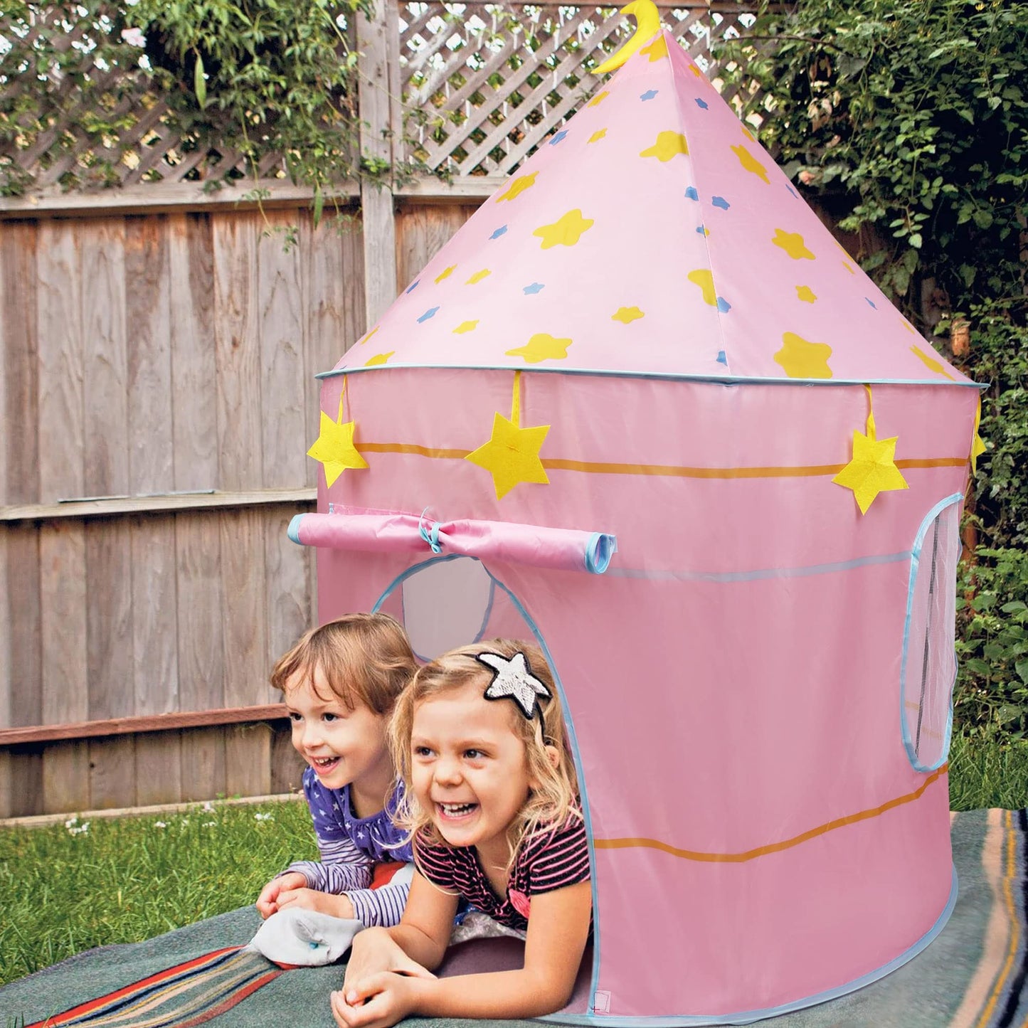 LotFancy Play Tent with Star Lights and Storage Carrying Bag, Pop Up Play Tent House for Kids Toddlers, Indoor and Outdoor Use, Foldable, Portable