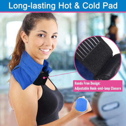 LotFancy Neck Shoulder Heating Pad, with Adjustable Wrap, Reusable Gel Ice Pack for Pain Relief, Click Activated, Instant Hot and Cold Therapy Compress, 16.7” x7.5”, Mother's Day Gift Blue