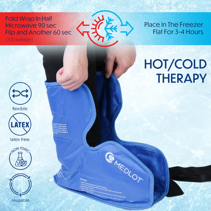 MEDLOT Foot Ankle Ice Pack Wrap, Hot Cold Therapy, Large Reusable Gel Ice Pack for Achilles Tendonitis Relief, Plantar Fasciitis, Injuries, Heel Pain, Plush Lining, with Strap, Mother's Day Gift