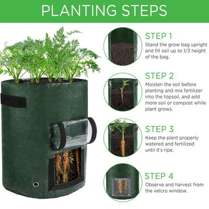 LotFancy Potato Grow Bags, 2 Pack, 10 Gallon Garden Plant Containers with Transparent Flap Window,Handles, PE Planter Pots for Vegetable, Carrot, Tomato, Onion, Dark Green