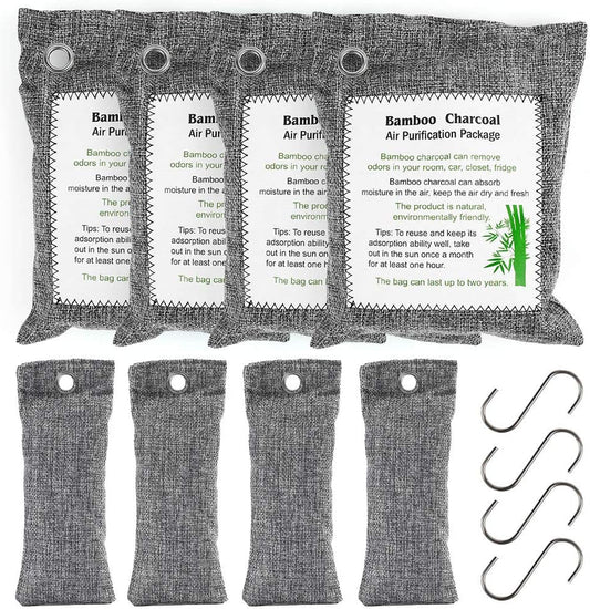 LotFancy Bamboo Charcoal Air Purifying Bags, 8 Pack (4 x 200g + 4 x 60g) Activated Charcoal Odor Eliminator Bags, Nature Air Purifier Bags for Home, Car, Closet, Pet Areas, Bathroom