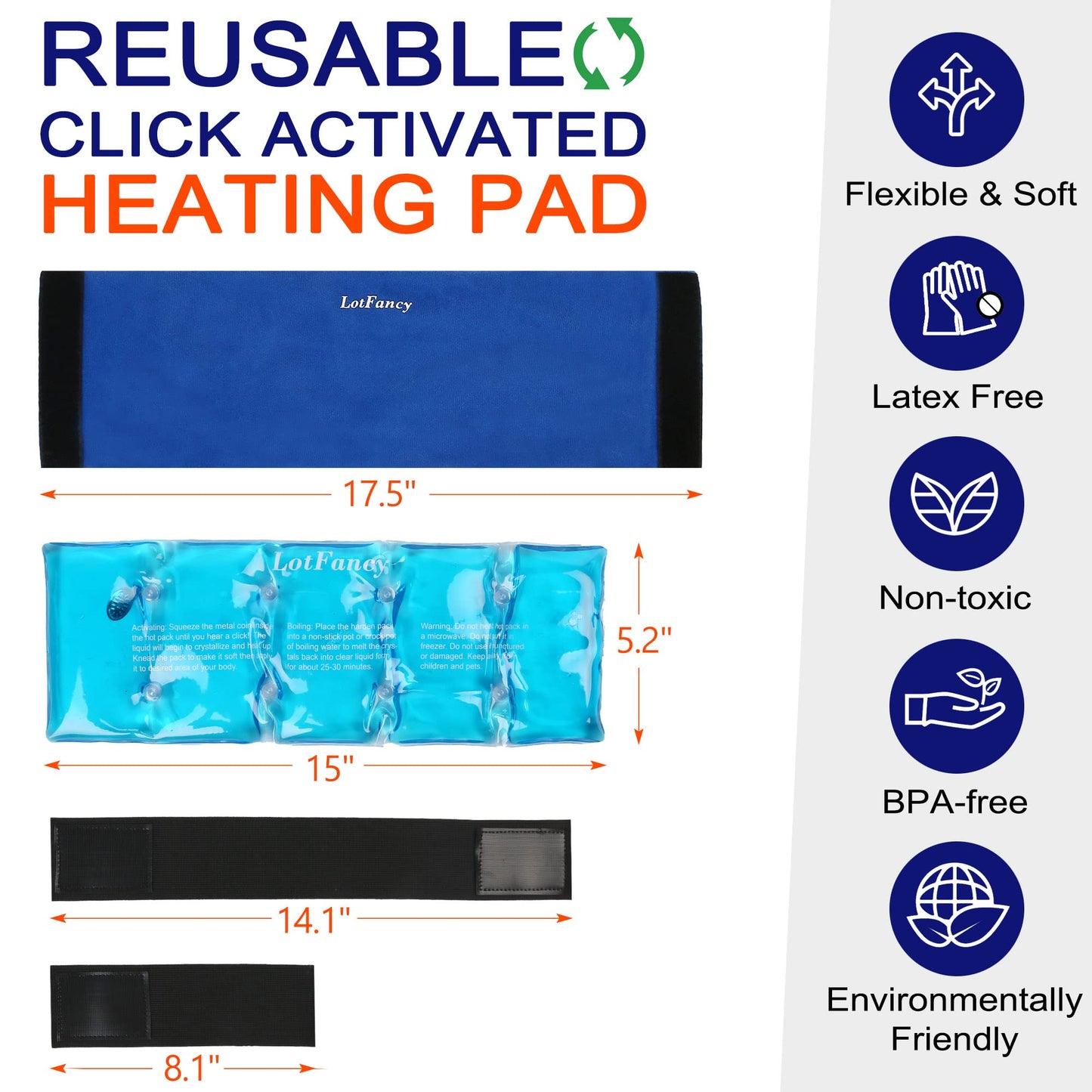 LotFancy Heating Pad with Wrap, Click Activated, Instant Hot and Cold Therapy Compress