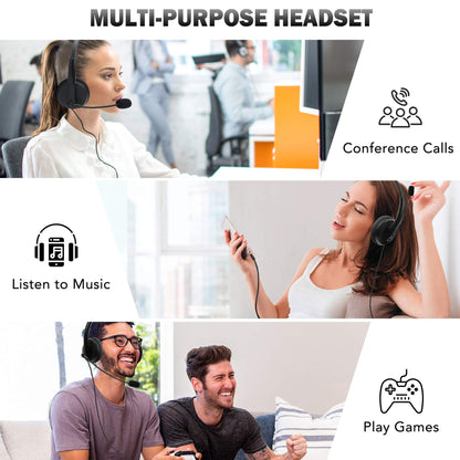 LotFancy USB Headset, Corded PC Headphone with Noise Cancelling Microphone, Connect to Mobile Phone/Computer/Laptop, for Work, Gaming, 3.5mm / USB