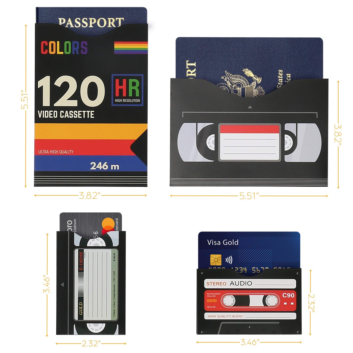 LotFancy RFID Blocking Sleeves (19 Pack, 14 Credit Card Sleeves + 5 Passport Sleeves) for Identity Theft Protection, Designed with Cassette Pattern, Smart Slim Design fits Wallet/Purse