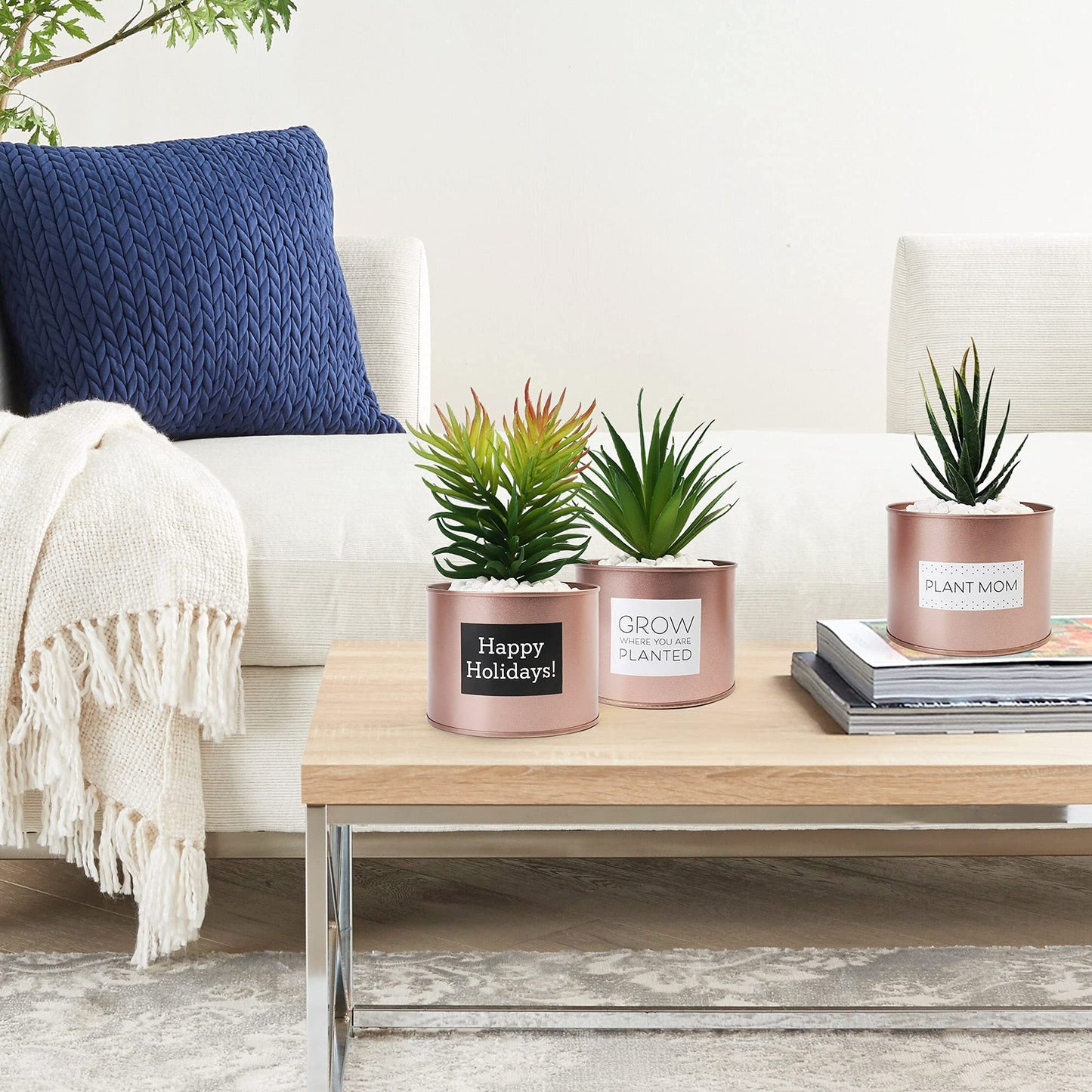 LotFancy Artificial Plant, 3Pack 8" Faux Succulent Plants for Office Home Décor