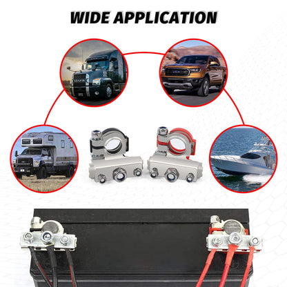LotFancy Battery Terminal Connectors, Top Post Battery Terminals with Protective Covers, 3 Way Posts, Positive Negative for Auto Car Van Boat