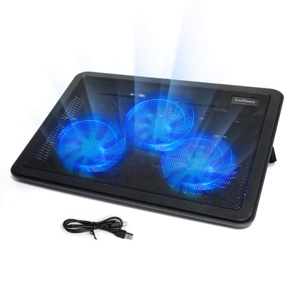 LotFancy Laptop Fan Cooling Pad, Notebook Cooler for 13”-17” Laptop, Lap Chill Mat with 3 LED Quiet Fans, 2 USB Ports, Adjustable Stand, Portable & Quiet for Gaming, Working