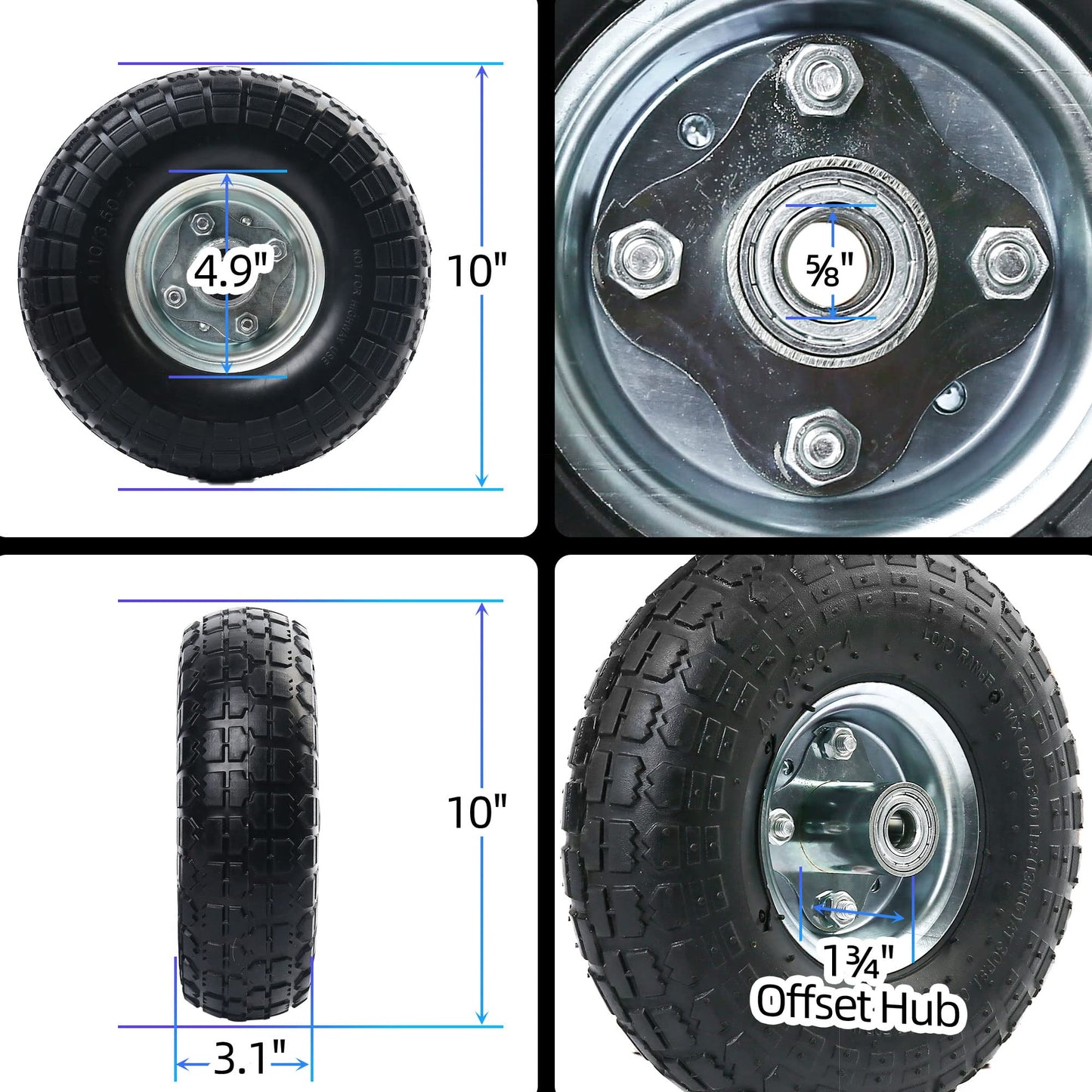 LotFancy 4.10/3.50-4” Tire, 2 Pack 10” Utility Tire for Dolly Hand Truck Garden Carts