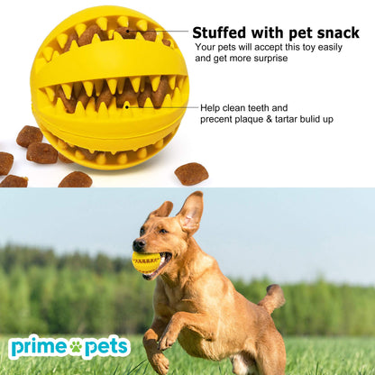 Prime Pets 4 Pack IQ Treat Ball, Fun Interactive Food Dispensing Dog Toys, Non-Toxic Natural Rubber Dog Puzzle Chew Toys, for Tooth Cleaning, Chewing, Playing