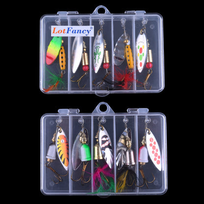 LotFancy Spinnerbaits Fishing Lures with 2 Portable Tackle Boxes - Hard Metal Spinner Baits Kit for Bass Trout Salmon Walleye, Pack of 10
