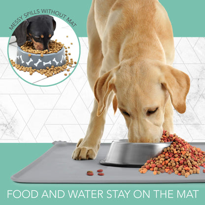 Prime Pets Silicone Dog Cat Food Mat, XL (24"x16") Waterproof Pet Feeding Mat with Lips, Non-Slip Dog Bowls Mat for Food and Water