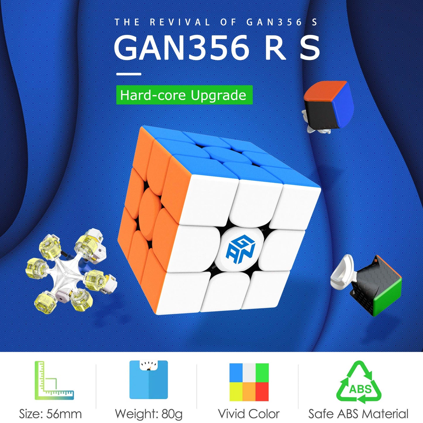 GAN 356 R S, GAN Cube 3x3, Magic Cube, Stickerless Speed Cube Puzzle Toy for Kids Adults