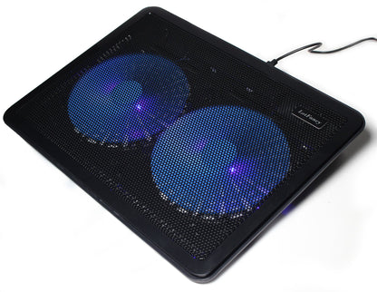 Laptop Cooling Pad with 2 LED Fans by LotFancy - Ultra Slim Portable Chill Mat for 13 to 15 Inch Computer, Dual USB Ports