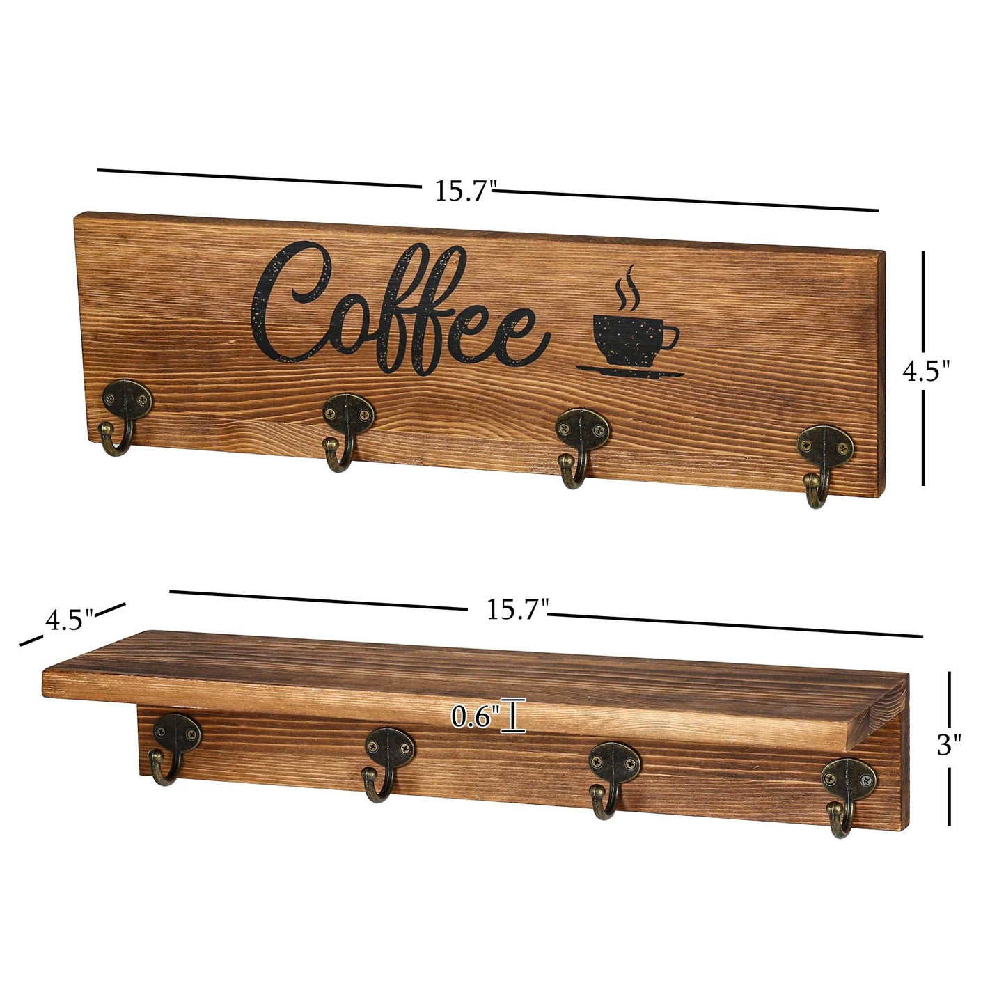 LotFancy Coffee Cup Holder, Wall Mounted Mug Rack with 8 Sturdy Hooks, Coffee Bar Accessories Set for Coffee Station Organizer, Rustic Coffee Nook Décor