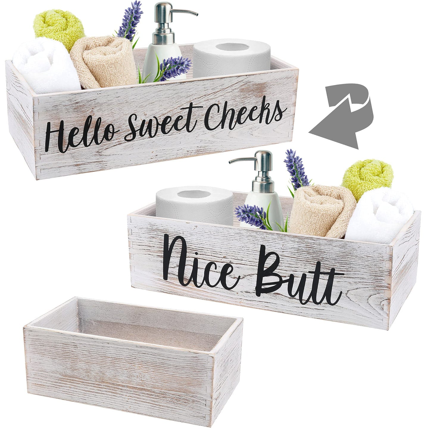 LotFancy Bathroom Decor Box 2 Pack, Wooden Back of Toilet Storage Basket, Toilet Paper Organizer for Home Décor