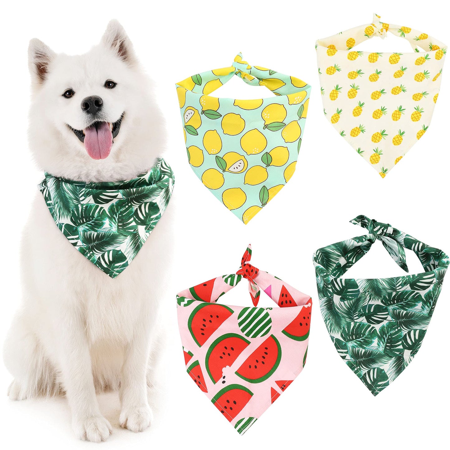 Prime Pets 4 Pack Dog Bandana for Small Medium Dogs, Pet Puppy Bandanas for Girls Boys, Spring Summer Hawaiian Kerchief Bandana, Bibs Scarves for Dogs Cats