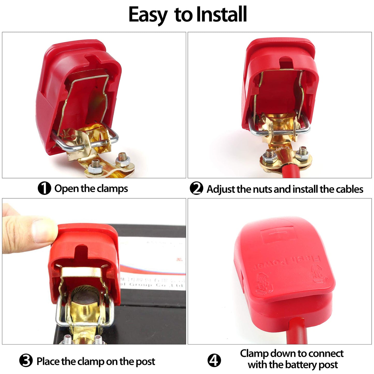 LotFancy 2Pcs Battery Terminal Quick Release, Battery Quick Disconnect Terminal Clamps, with Red (+) & Blue (-) Cover for Top Post Battery