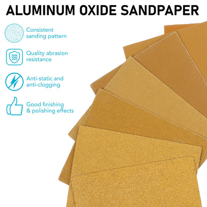 LotFancy 1/4 Sheet Sandpaper for Palm Sander, 50PCS 60 80 120 180 240 320 400 600 800 1000 Grit Sanding Sheets Assortment, Hook and Loop Sand Paper for Car and Wood, 5.5”x 4.5”