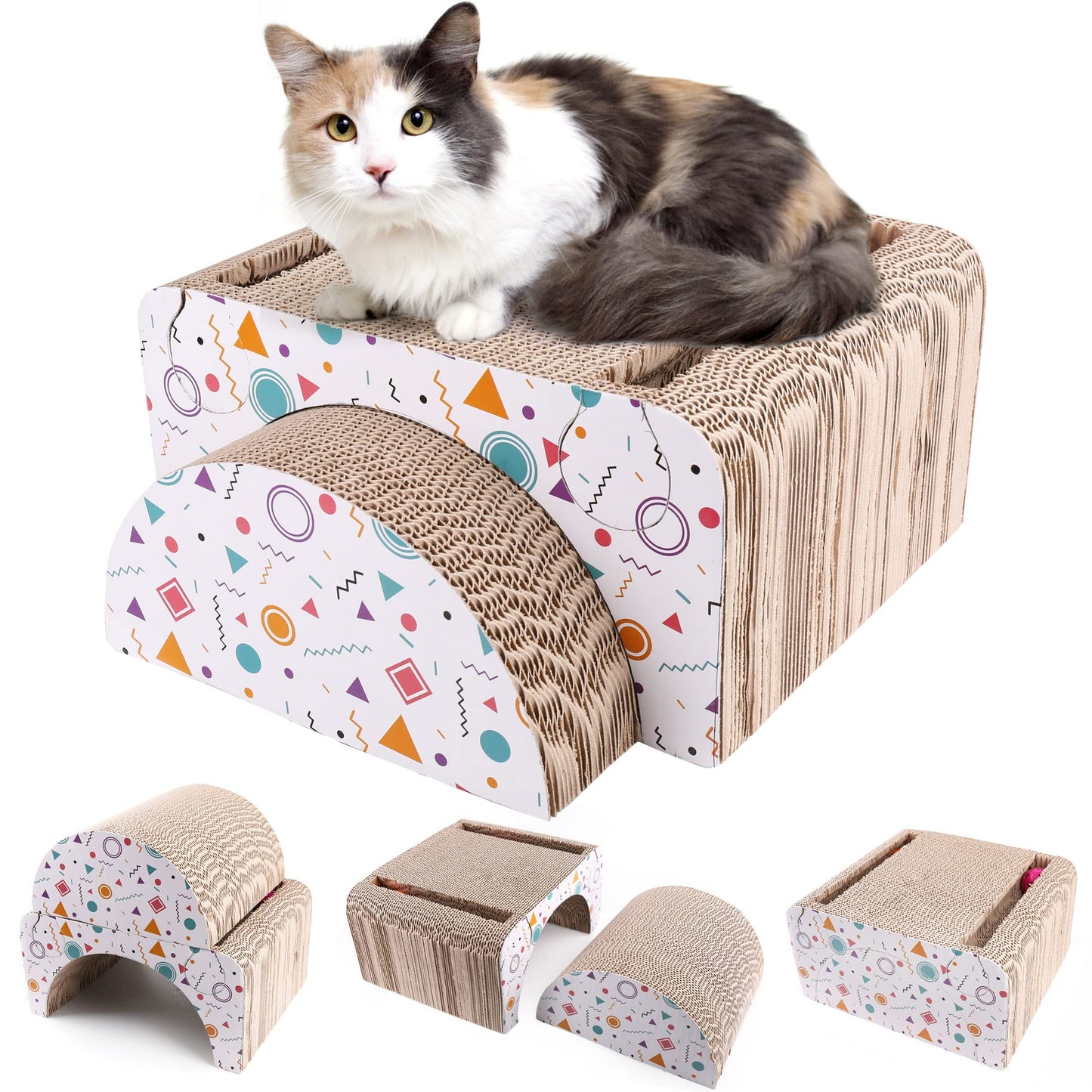 Prime Pets Cat Scratcher Cardboard Lounge, Removable Cat Scratching Couch with Catnip and Ball Toys, Reversible Corrugated Cat Scratch Board Sofa Bed for Cats Kitty Kitten