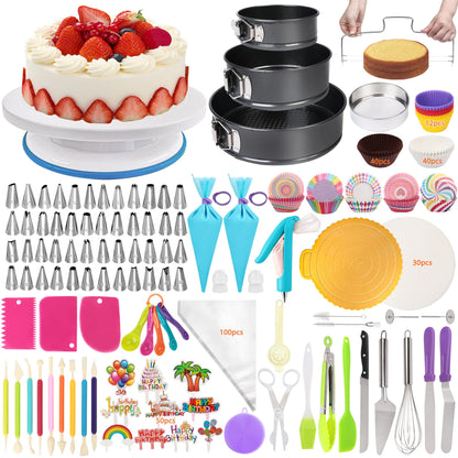 LotFancy Cake Decorating Kit, 469Pcs, Cake Baking Supplies with Rotating Turntable, Springform Pans, Piping Bags and Tips Set, Icing Spatula, Baking Tools Set for Beginners and Cake Lovers