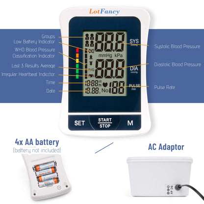 LotFancy Blood Pressure Monitor Upper Arm, Accurate Adjustable Digital BP Machine, Upper Arm Cuff, 2 Users, 120 Reading Memory, BP Meter with Large Screen for Home Use