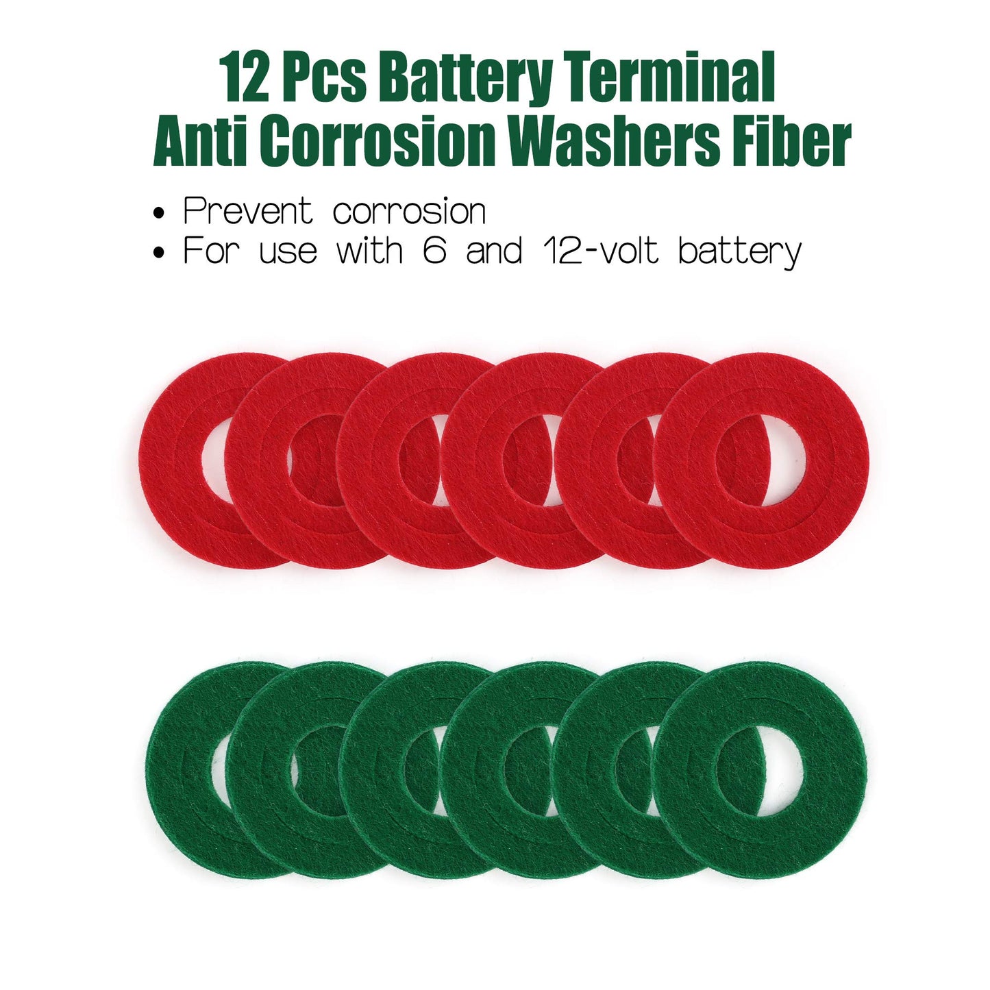 Battery Terminal Cleaners (2 pcs), Plus 12 pcs Battery Terminal Anti-Corrosion Fiber Washers (6 Red & 6 Green) for Car Marine Battery