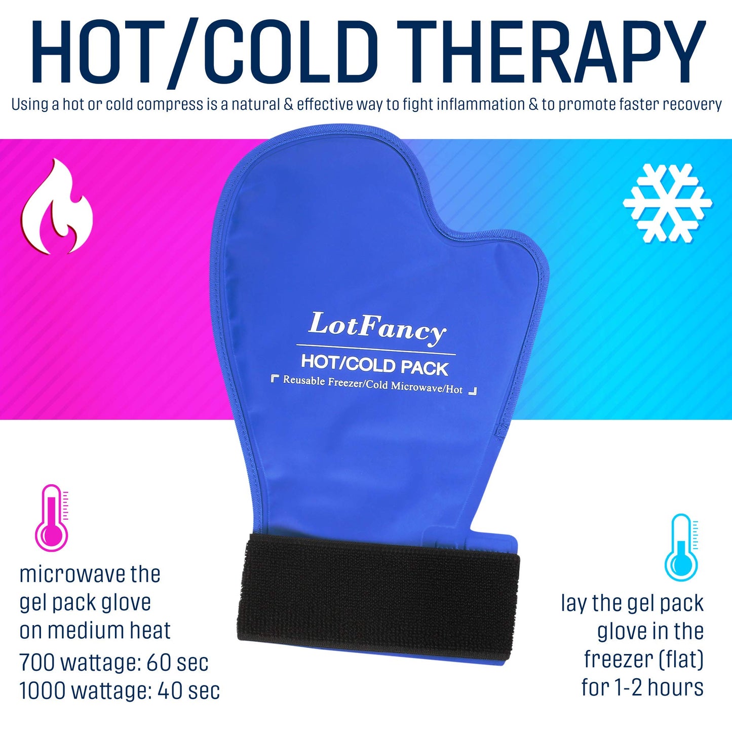 LotFancy Hand Ice Pack, 1 Pair, Hot Cold Therapy Gloves, Reusable Cool Heat Cold Mittens Compress for Hands Wrists Fingers, Gel Ice Gloves for Injuries, Arthritis, Carpal Tunnel Pain, Flannel Lining