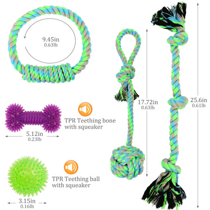 Prime Pets Dog Rope Toys for Medium to Large Dogs, Pack of 5, Tough Teething Chew Toys for Aggressive Chewers, Interactive Durable Tug of War Dog Toys Assortment