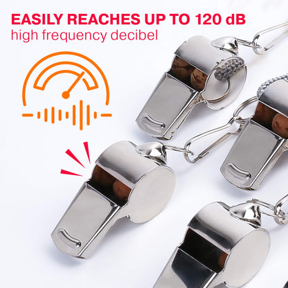 LotFancy Metal Whistles with Lanyard, 7 Pack Stainless Steel Referee Whistles for Coaches and Lifeguards, Loud and Crisp Sound, Bulk for Emergency, Survival, School Sports, Training, Self-Defense