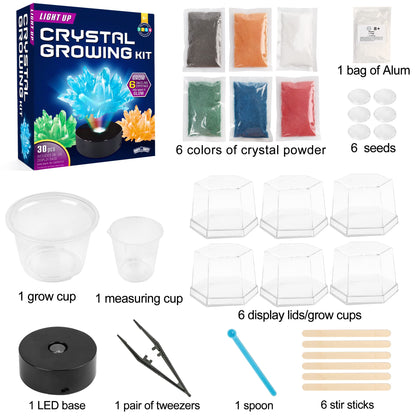 BenBen Crystal Growing Kit, 6 Crystals with LED Light Up Display Stand, Science Experiment Gifts for Kids, STEM Toy for Boys & Girls Age 8-16, User Guide Included