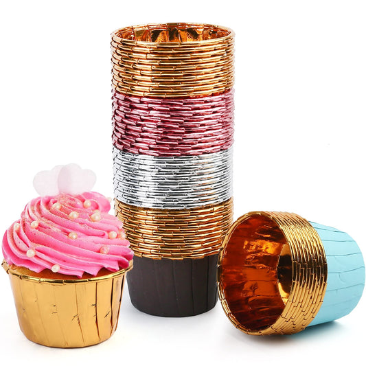 LotFancy 50Pc Foil Cupcake Liners, Standard Size Muffin Baking Cups, 3.5 Oz Metallic Paper Wrappers for Wedding, Party, Baby Shower, 5 Colors