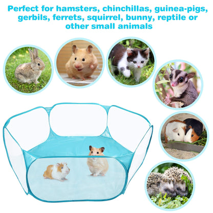 Prime Pets Small Animal Cage Tent, Hamster Pet Playpen, Guinea Pig Cage Yard, Waterproof Foldable Outdoor/Indoor Pop Open Exercise Fence, Yard Fence for Baby Chicken Hedgehogs