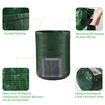 LotFancy Potato Grow Bags, 2 Pack, 10 Gallon Garden Plant Containers with Transparent Flap Window,Handles, PE Planter Pots for Vegetable, Carrot, Tomato, Onion, Dark Green