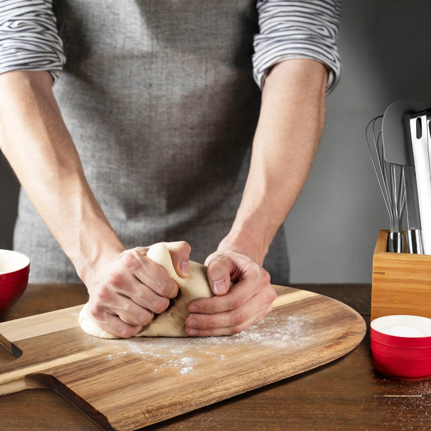 LotFancy Pizza Peel 12 inch, Acacia Wood Pizza Spatula Paddle, Pizza Cutting Board with Handle, 17”L x 12”W, Tapered Serving Tray for Charcuterie Cheese