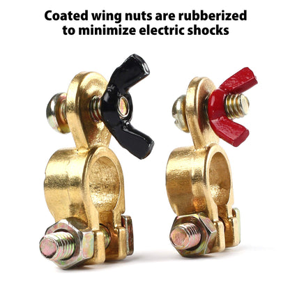 LotFancy Brass Battery Terminal Connectors with Wing Nut, 2Pcs Positive & Negative Marine Battery Terminal Clamps for Boat Car Truck Van RV, Corrosion Resistant, Max Current 300A