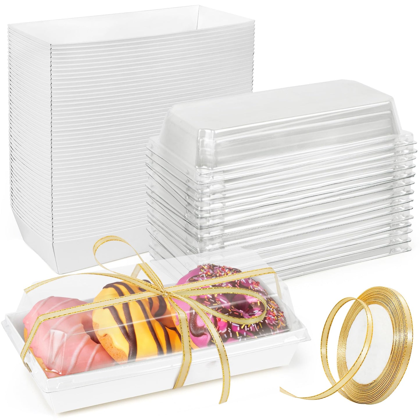 LotFancy Paper Charcuterie Boxes with Clear Lids, 50 Pack, Disposable To Go Dessert Containers, White Bakery Boxes for Sandwich, Fruit, Strawberries, Hot Cocoa Bombs, Sushi, Cookies