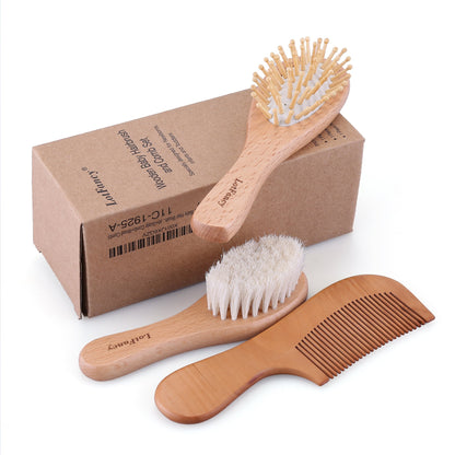 3 Pack Baby Hair Brush and Comb Set for Newborns, Soft Goat Bristle Brush for Cradle Cap, Scalp Grooming Kit