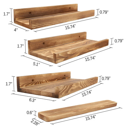 LotFancy Floating Shelves, 16 Inch, Set of 3, Wall Mounted Wood Shelves, Rustic Wall Shelf Picture Ledge for Bathroom, Living Room, Bedroom, Office, Kitchen, Bonus a Wooden Board with 4 Hooks