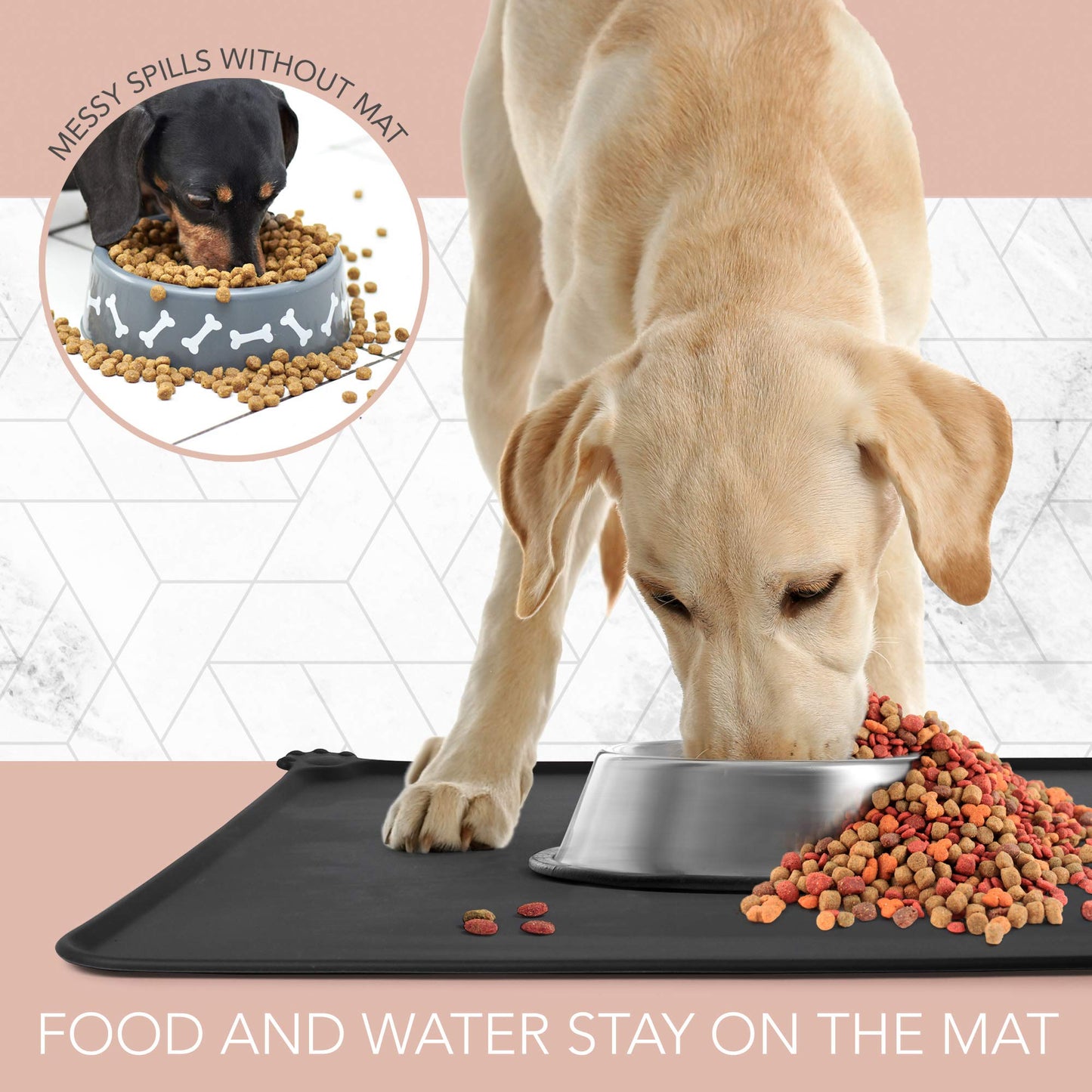 Prime Pets Silicone Dog Cat Food Mat, XL (24"x16") Waterproof Pet Feeding Mat with Lips, Non-Slip Dog Bowls Mat for Food and Water