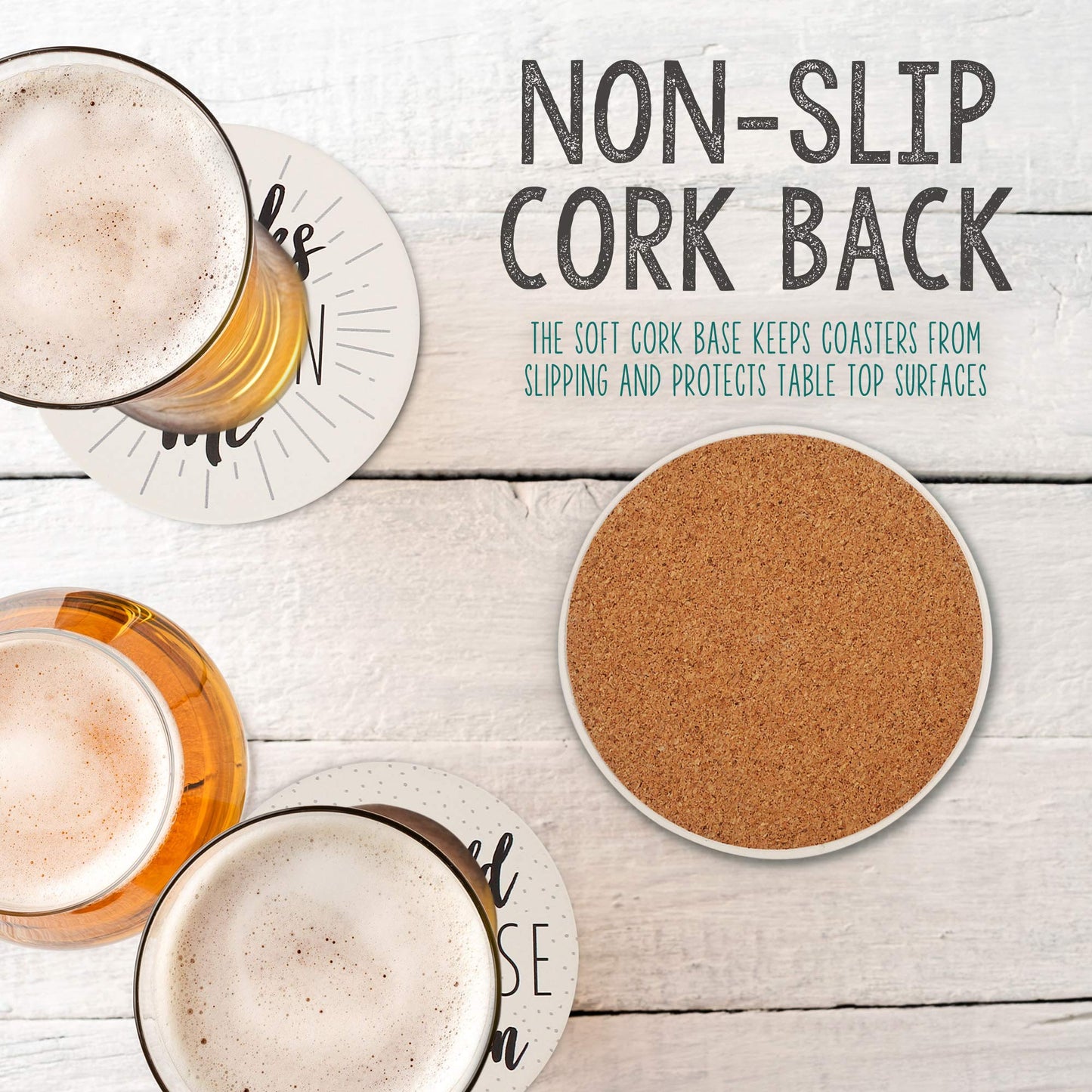 LotFancy Funny Coasters for Drinks Absorbent with Holder, 6PCS Ceramic Coasters with Cork Base