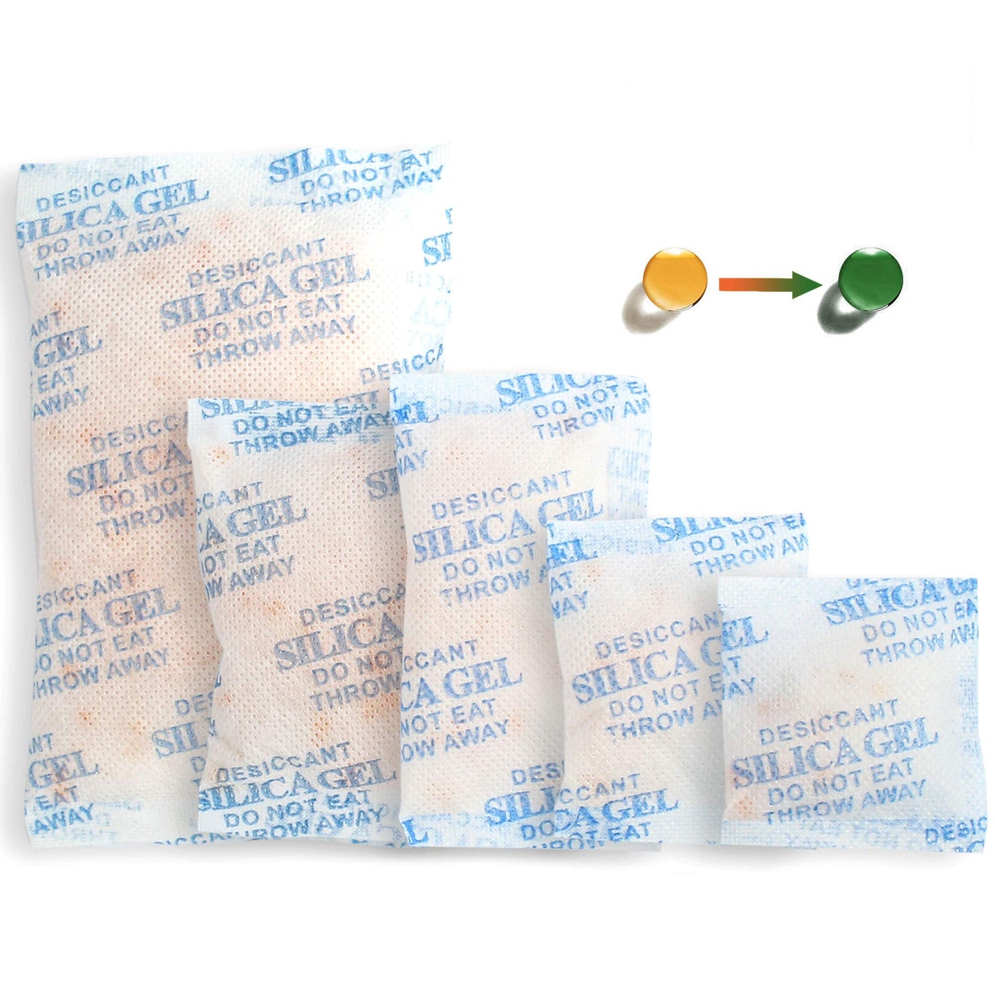 3/5/10/20/50 Gram Silica Gel Packets, 100Packs Total, Rechargeable Desiccant Packets with Orange Color Indicating, Food Safe Silica Gel for Moisture Absorbing