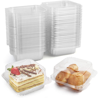 LotFancy Clear Plastic Take Out Containers, 5 x 5 Inch, 125 Pcs Disposable Clamshell Food Containers with Lids, Square Hinged Dessert Containers To Go Boxes for Cake Slice, Salad, Sandwich, Pasta