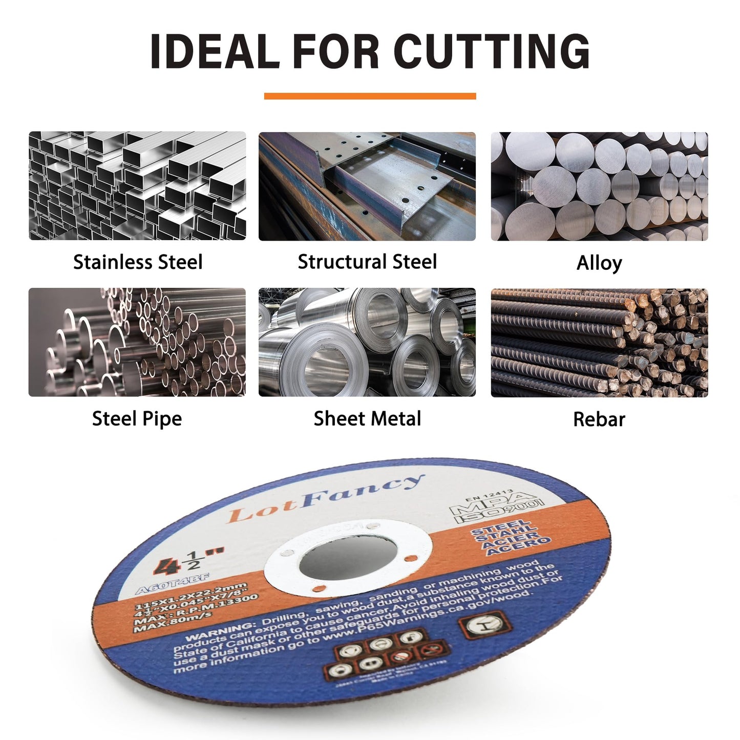 LotFancy Cut Off Wheels 4 1/2 inch, 4 inch, Angle Grinder Cutting Disc, Cutting Wheels for Metal and Stainless Steel, Welding Accessories, Thin Kerf, Flat T1 Cut-Off Tool